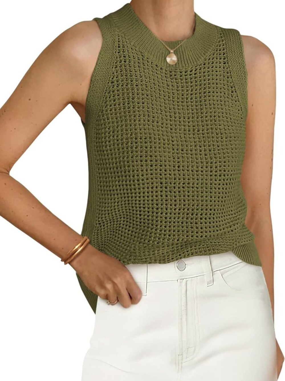 Chic Women's Summer Crochet Tank Top - Lightweight Knit Sweater for Warm Weather